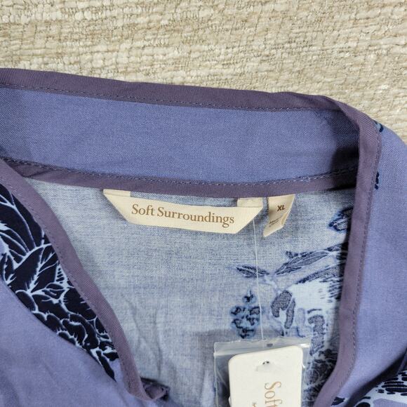 Soft Surroundings Tranquil Blooms Kimono Shirt XL Blue Floral Velvet Burnout New - Picture 2 of 14